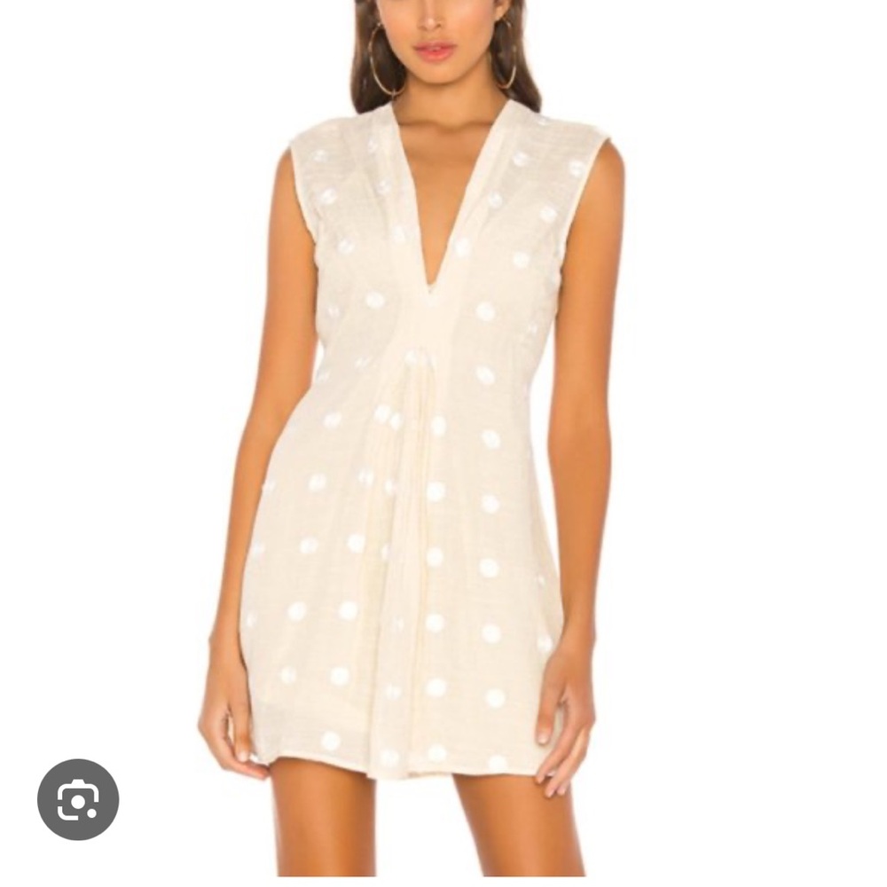 L'Academie The Lydia Mini Dress in Beige & White Dot Revolve